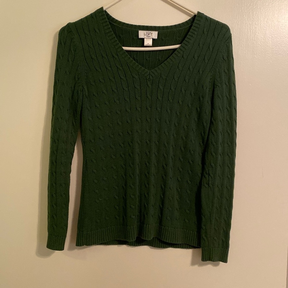 Women’s petite small cable knit sweater green